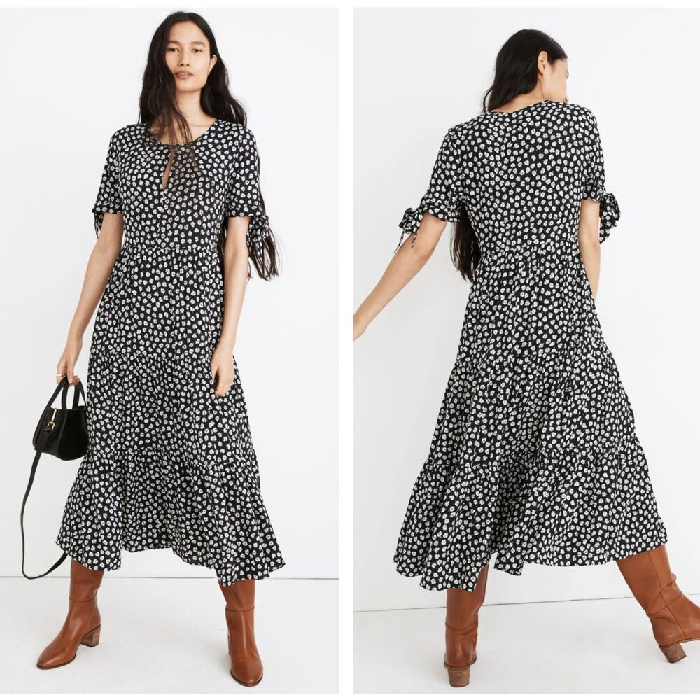 Madewell Black and White Floral Midi Dress